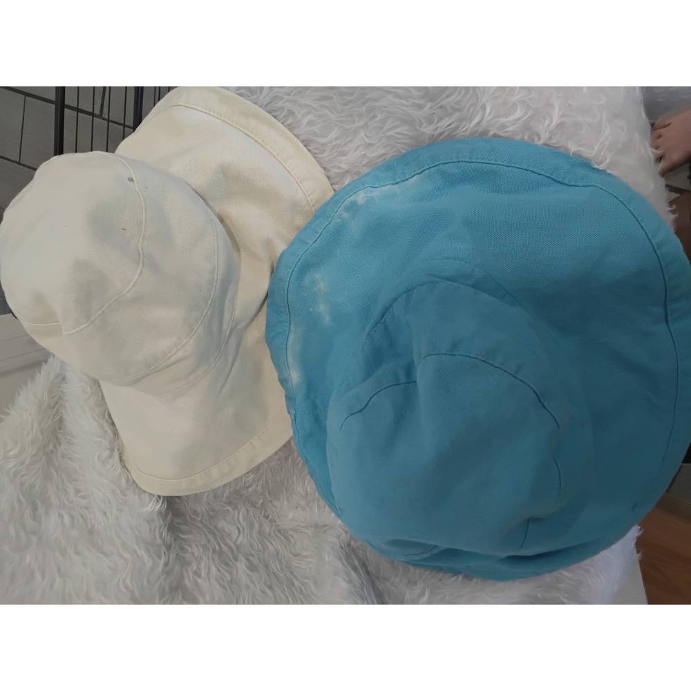 Vintage d.p.i. Canvas Bucket Hat Bundle Blue and Cream Retro Sun Hats 2 Pack